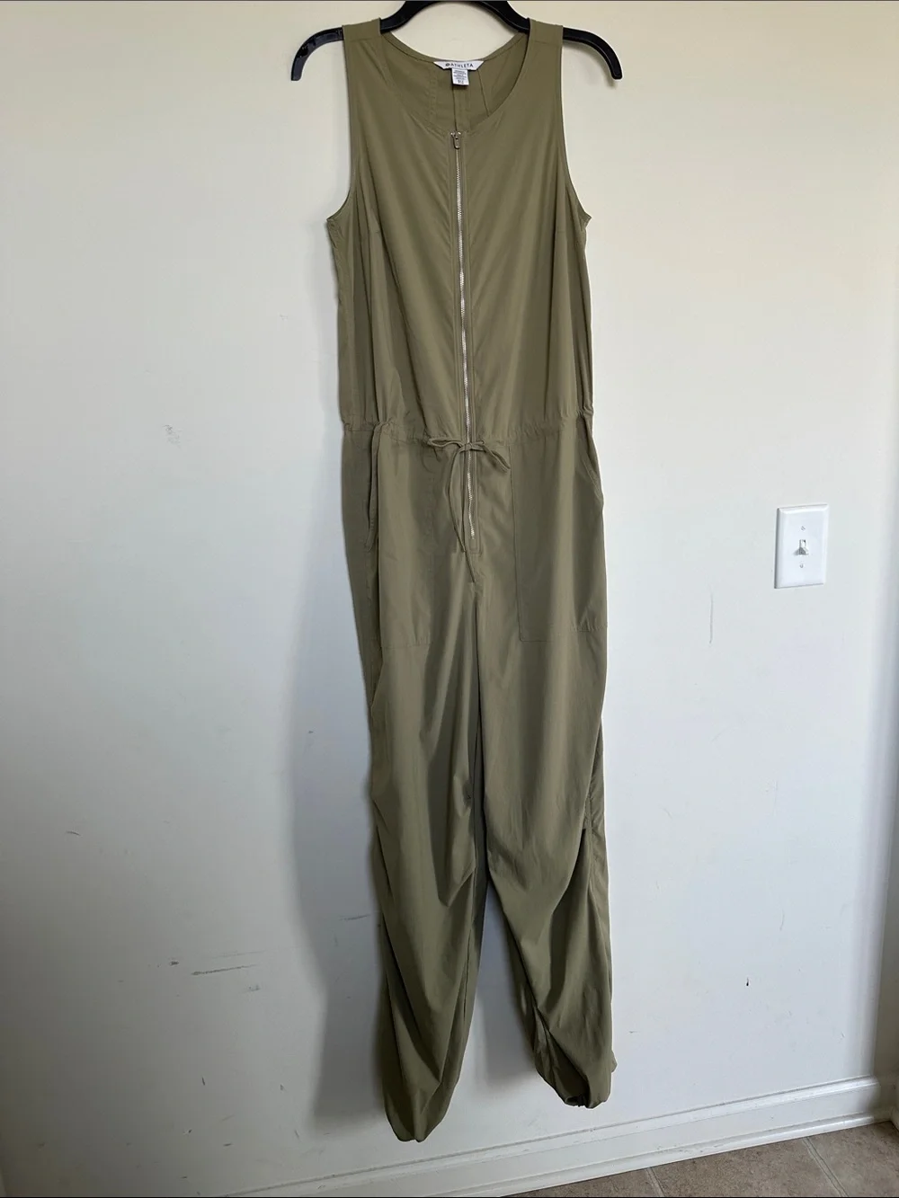 Athleta Olive Green Sleeveless Zip-Front Jumpsuit